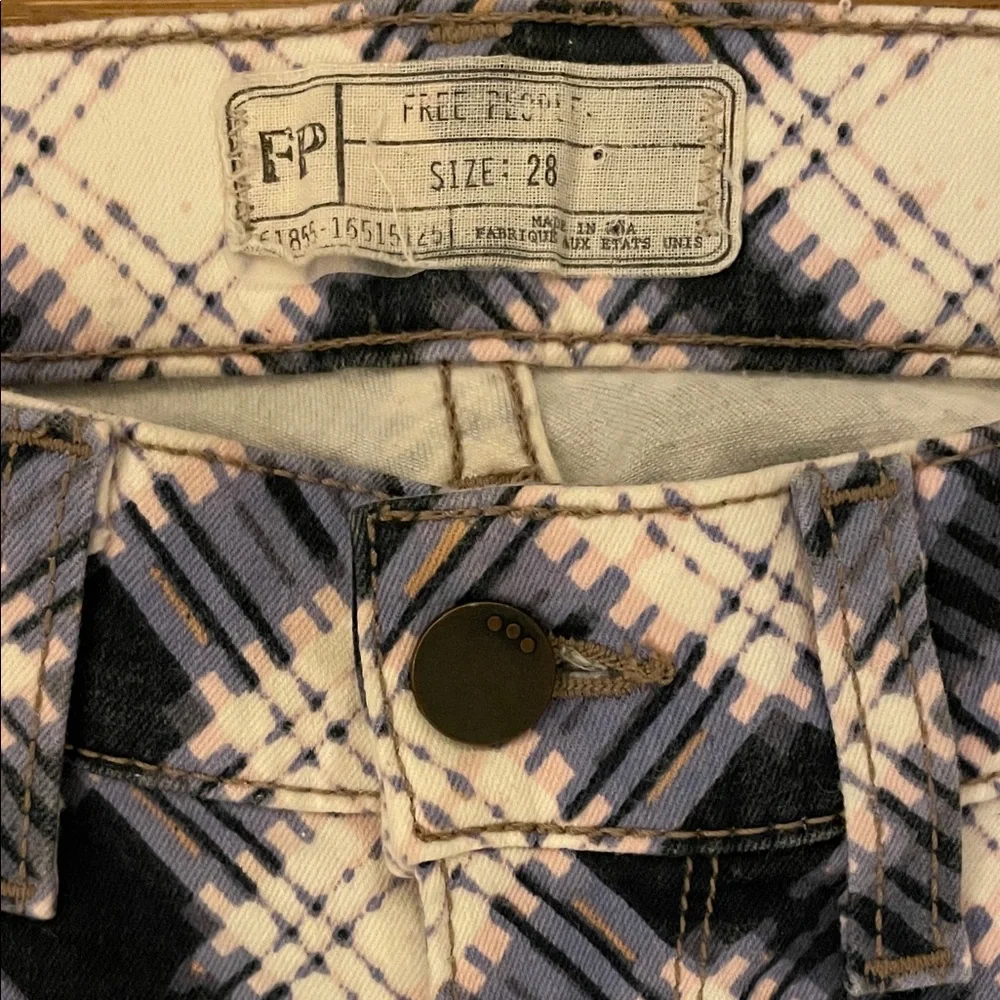 Women's Free People Jeans Plaid Pattern Blue White Size 28